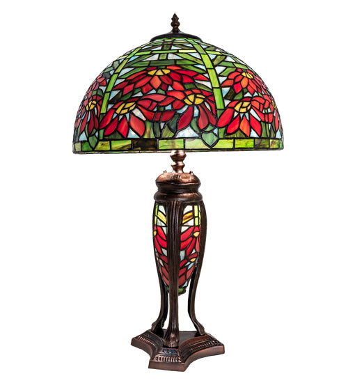 Meyda Tiffany Lighting 65896 Tiffany Poinsettia Three Light Table Lamp Lamp Bronze / Dark