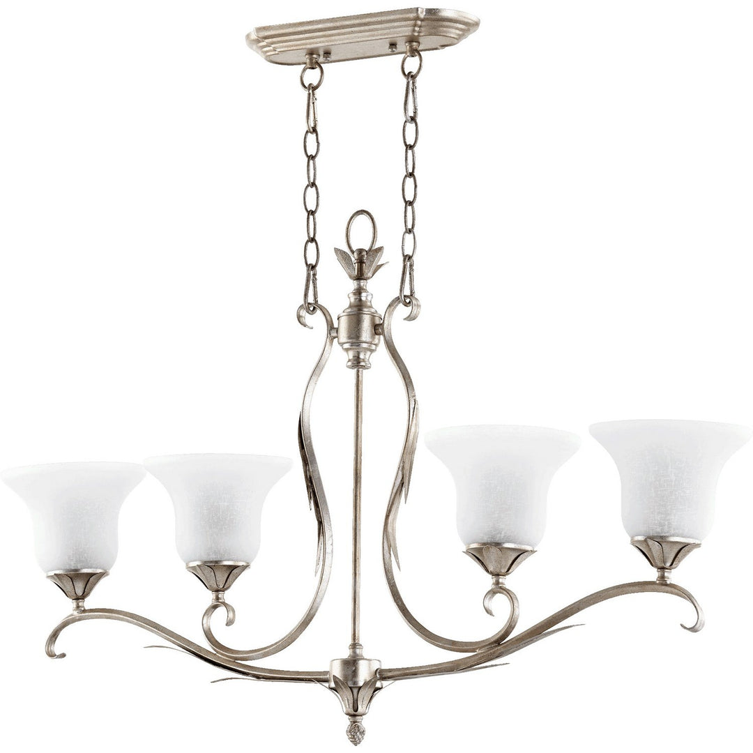 Quorum Flora 6572-4-60 Pendant Light - Aged Silver Leaf w/ White Linen