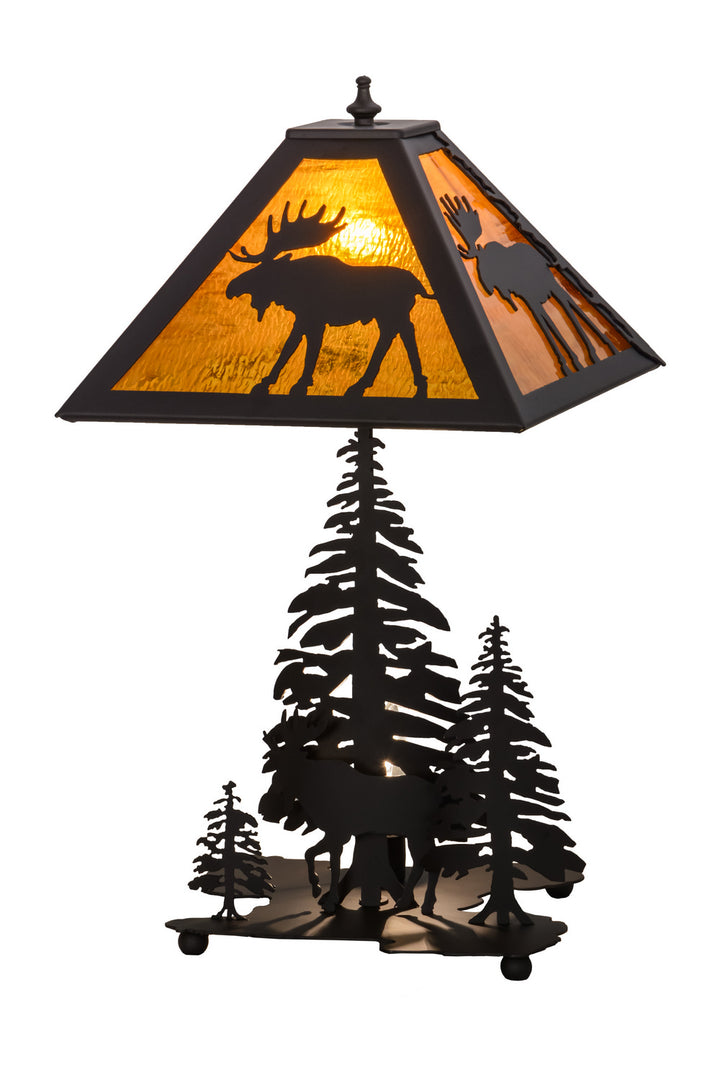 Meyda Tiffany Lighting 151467 Moose Through The Trees Two Light Table Lamp Lamp Bronze / Dark