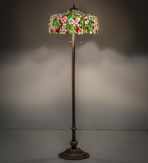 Meyda Tiffany Lighting 66466 Tiffany Cherry Blossom Three Light Floor Lamp Lamp Bronze / Dark