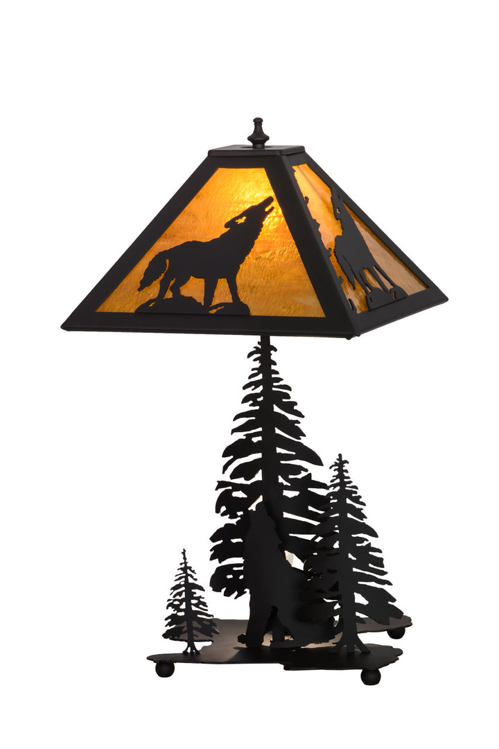 Meyda Tiffany Lighting 152949 Howling Wolf Two Light Table Lamp Lamp Bronze / Dark