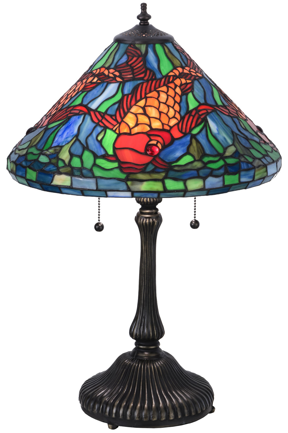 Meyda Tiffany Lighting 154003 Tiffany Koi Two Light Table Lamp Lamp Bronze / Dark