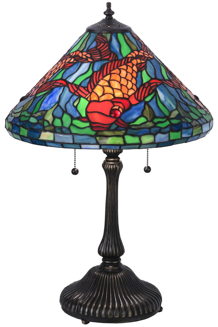 Meyda Tiffany Lighting 154003 Tiffany Koi Two Light Table Lamp Lamp Bronze / Dark