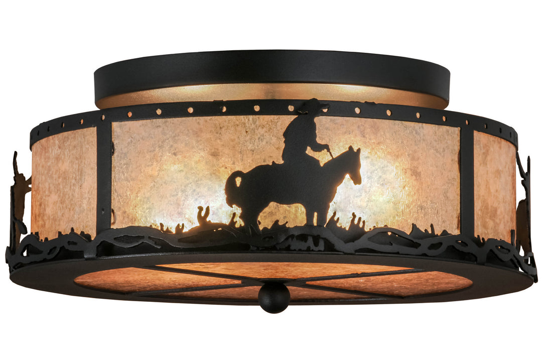Meyda Tiffany Cowboy & Steer 158522 Ceiling Light - Textured Black/Silver Mica