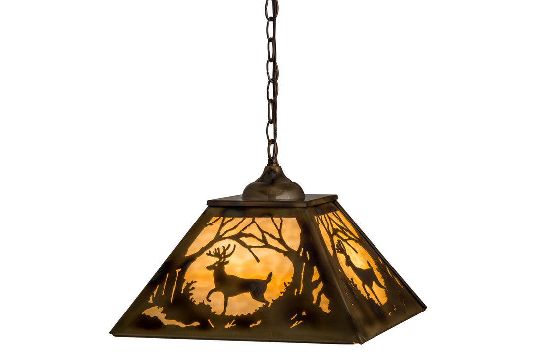 Meyda Tiffany Deer At Dawn 164000 Pendant Light - Brass Tint, Burnished Brass