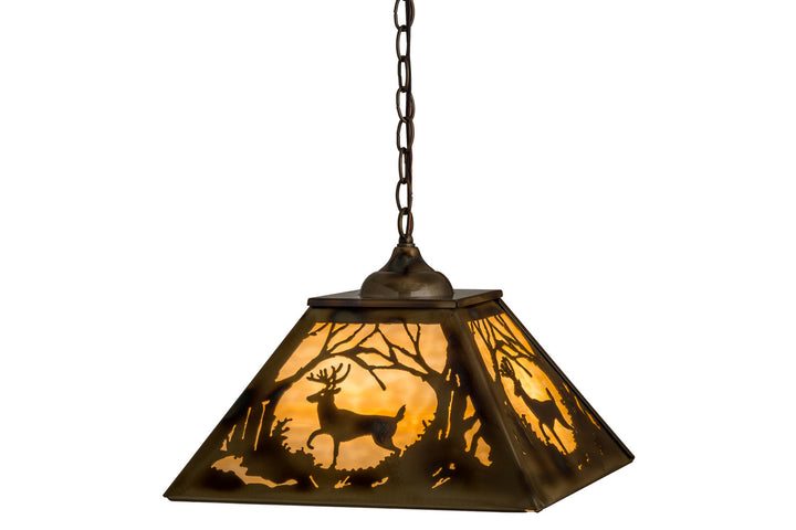 Meyda Tiffany Deer At Dawn 164000 Pendant Light - Brass Tint, Burnished Brass
