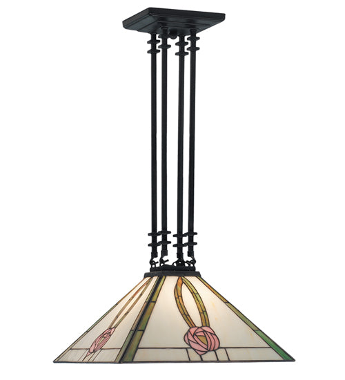 Meyda Tiffany Mack Pink Rose 66583 Pendant Light - Antique Brass