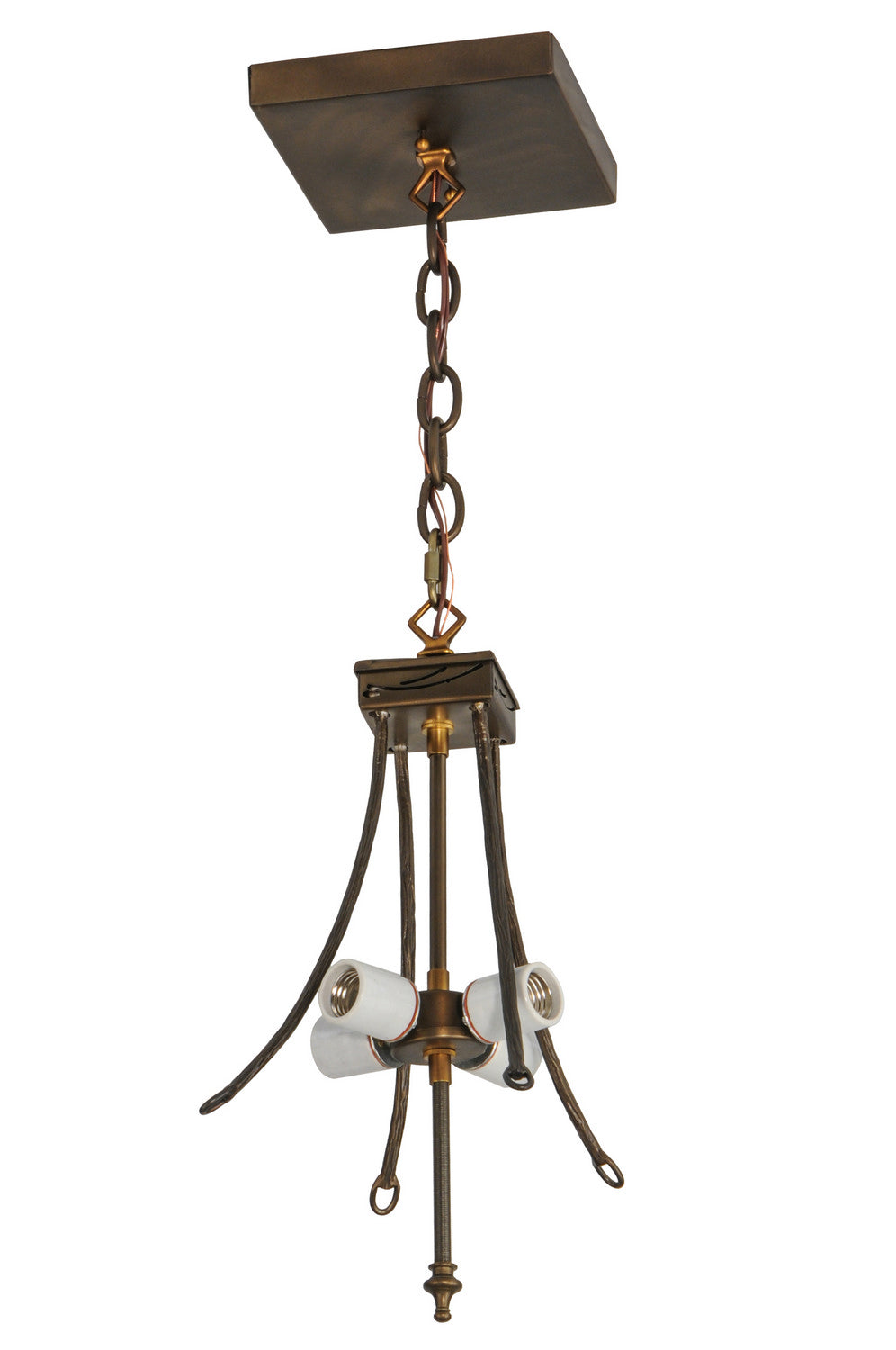 Meyda Tiffany Lighting 68058 Antique Four Light Inverted Pendant Hardware Utility Light Copper/Antique/Verde