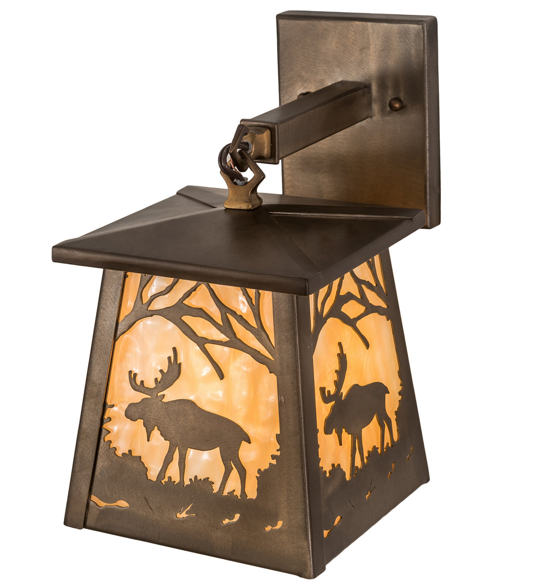 Meyda Tiffany Lighting 82636 Moose At Dawn One Light Wall Sconce Outdoor Bronze / Dark