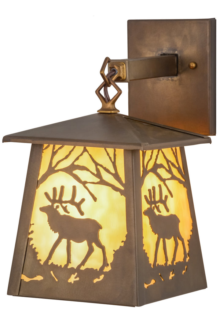 Meyda Tiffany Lighting 82638 Elk At Dawn One Light Wall Sconce Outdoor Copper/Antique/Verde