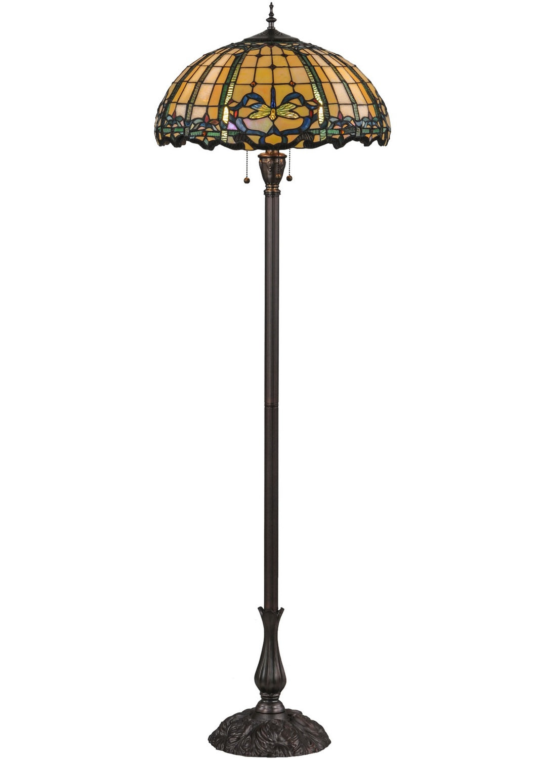 Meyda Tiffany Lighting 138587 Dragonfly Three Light Floor Lamp Lamp Bronze / Dark