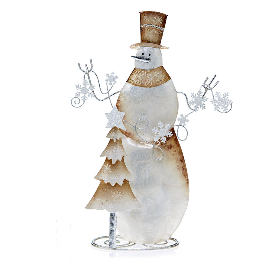 Decoflair & Decoglow HOL5088  Capiz Snowman With Tree Home Decor Bronze / Dark