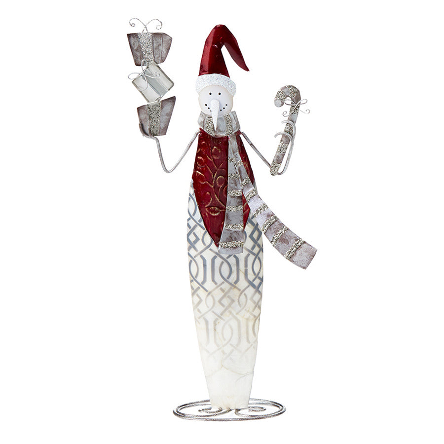 Decoflair & Decoglow HOL5097  Snowman W/ Gifts Home Decor Pewter, Nickel, Silver