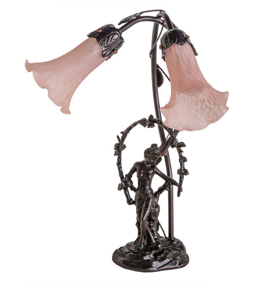 Meyda Tiffany Lighting 68596 Pink Pond Lily Two Light Accent Lamp Lamp Bronze / Dark