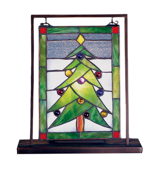 Meyda Tiffany Lighting 69658 Christmas Tree Mini Tabletop Window Lamp Multicolored