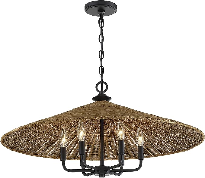Savoy House Eman 7-7772-6-180 Chandelier Light - Matte Black with Dark Rattan