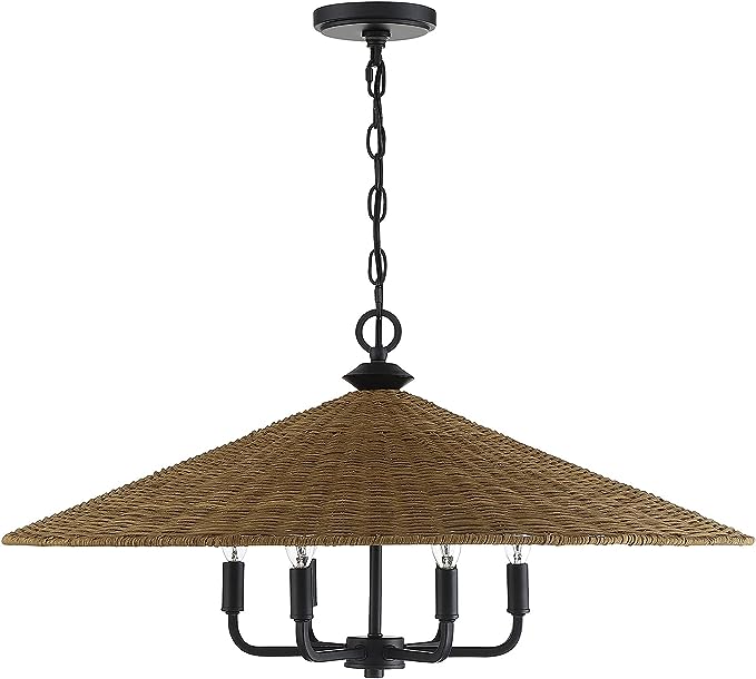 Savoy House Eman 7-7772-6-180 Chandelier Light - Matte Black with Dark Rattan