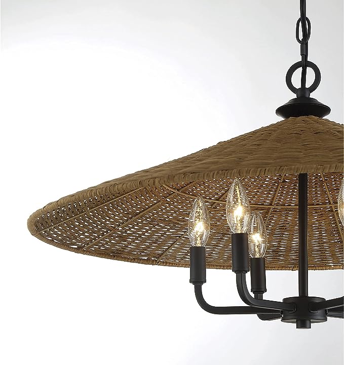 Savoy House Eman 7-7772-6-180 Chandelier Light - Matte Black with Dark Rattan