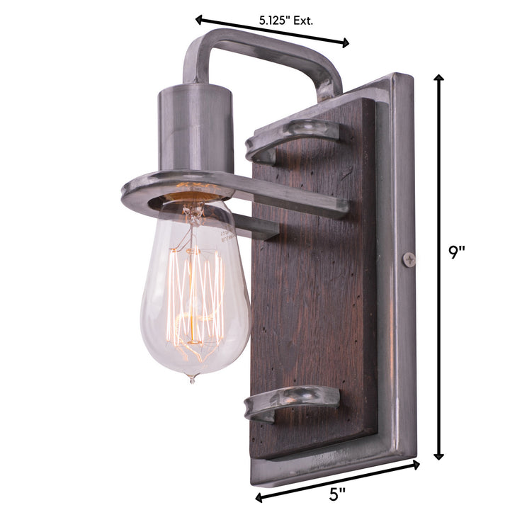 Varaluz Lofty 268B01SL Wall Sconce Light - Steel, the wood lends warmth. It`s Industrial design remixed to delightful new heights."/