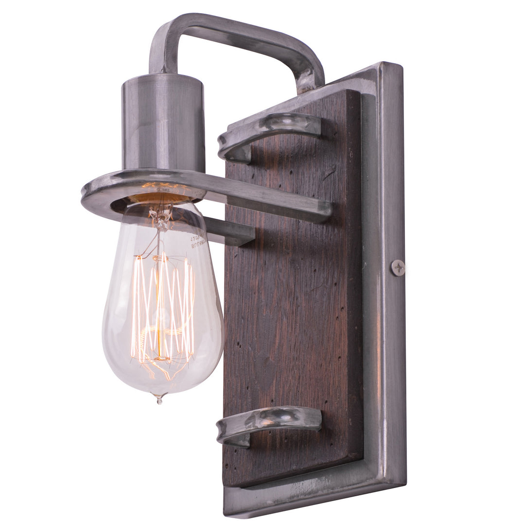 Varaluz Lofty 268B01SL Wall Sconce Light - Steel, the wood lends warmth. It`s Industrial design remixed to delightful new heights."/