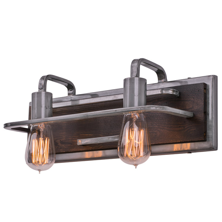 Varaluz Lofty 268B02SL Bath Vanity Light 18 in. wide - Steel, the wood lends warmth. It`s Industrial design remixed to delightful new heights."/