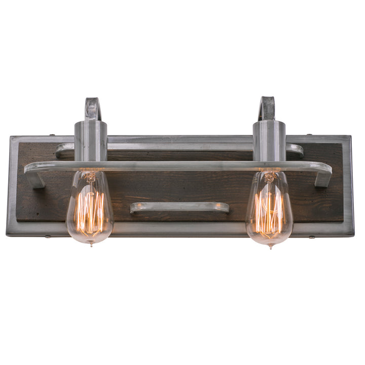 Varaluz Lofty 268B02SL Bath Vanity Light 18 in. wide - Steel, the wood lends warmth. It`s Industrial design remixed to delightful new heights."/