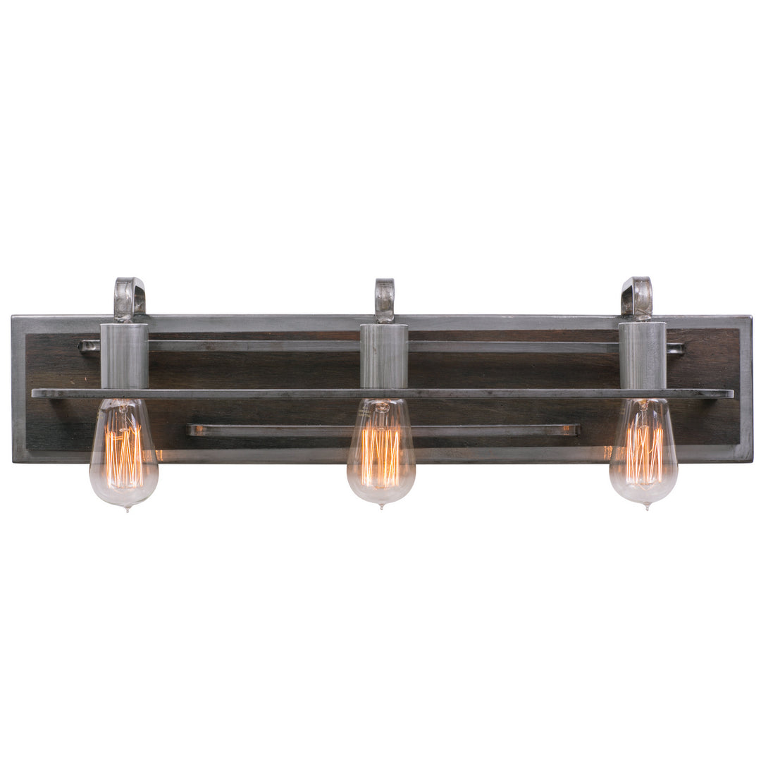 Varaluz Lofty 268B03SL Bath Vanity Light 26 in. wide - Steel, the wood lends warmth. It`s Industrial design remixed to delightful new heights."/