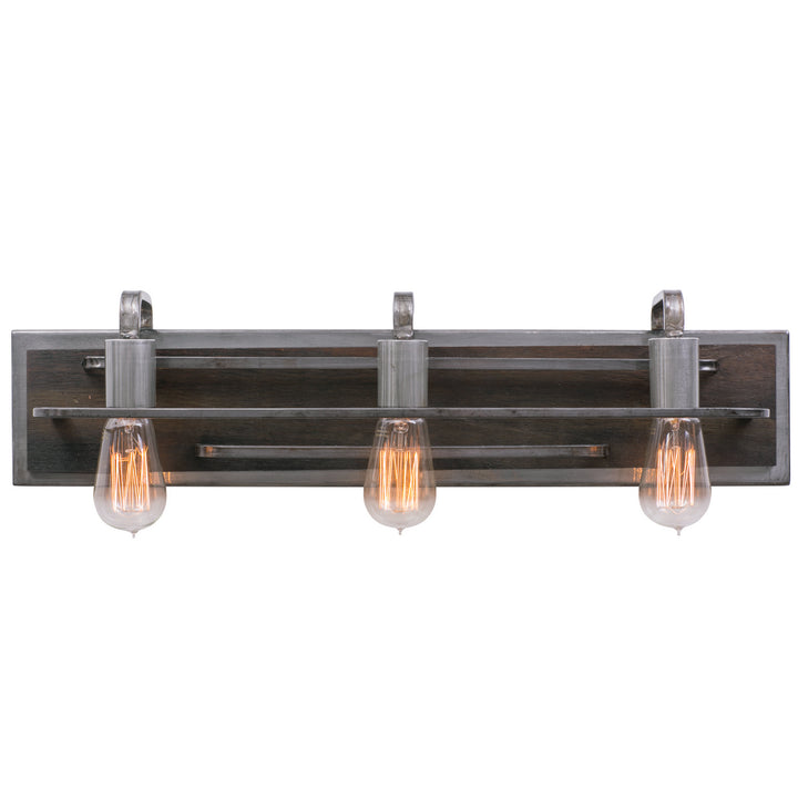 Varaluz Lofty 268B03SL Bath Vanity Light 26 in. wide - Steel, the wood lends warmth. It`s Industrial design remixed to delightful new heights."/