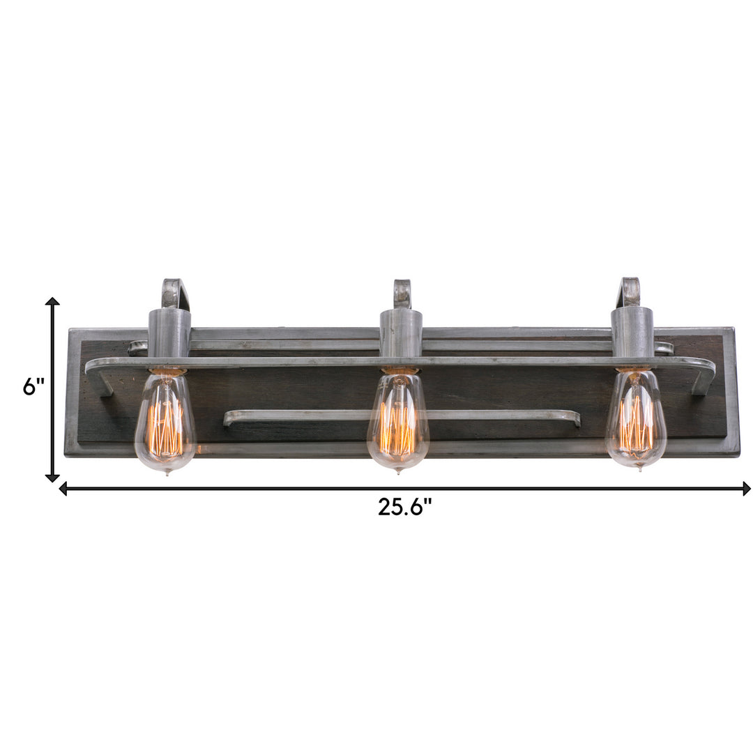 Varaluz Lofty 268B03SL Bath Vanity Light 26 in. wide - Steel, the wood lends warmth. It`s Industrial design remixed to delightful new heights."/