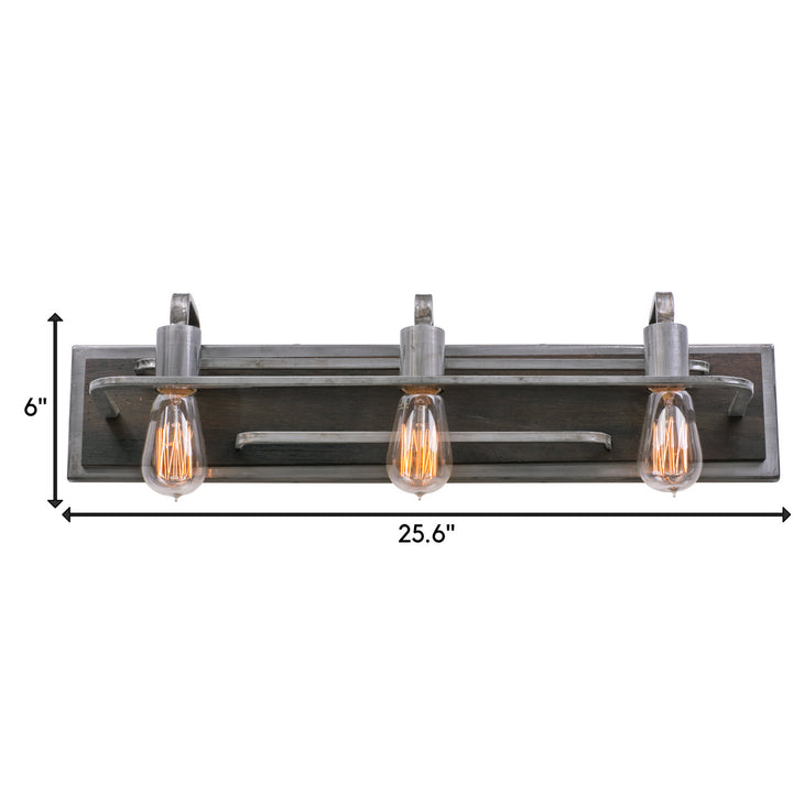 Varaluz Lofty 268B03SL Bath Vanity Light 26 in. wide - Steel, the wood lends warmth. It`s Industrial design remixed to delightful new heights."/