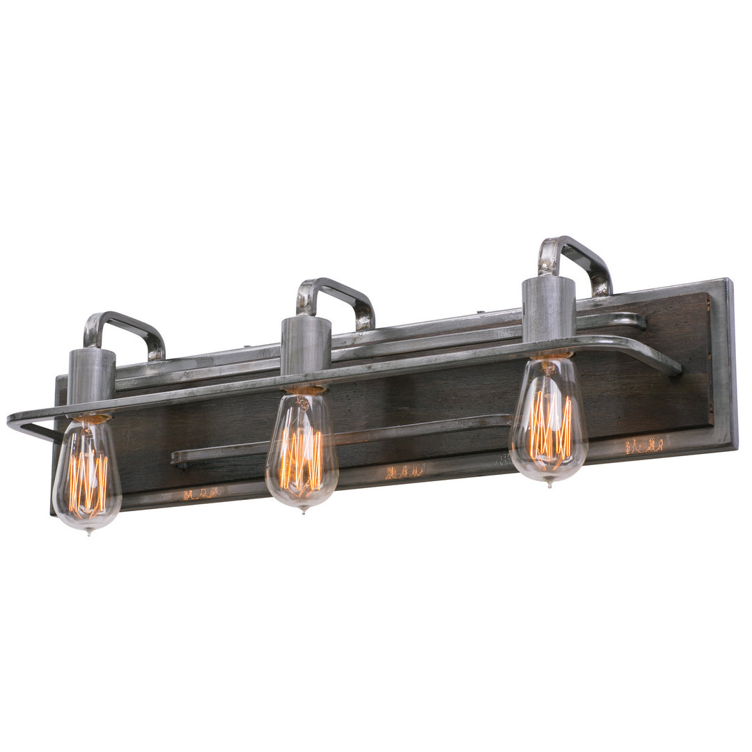 Varaluz Lofty 268B03SL Bath Vanity Light 26 in. wide - Steel, the wood lends warmth. It`s Industrial design remixed to delightful new heights."/
