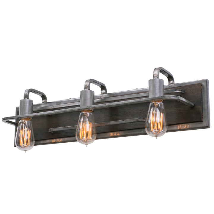 Varaluz Lofty 268B03SL Bath Vanity Light 26 in. wide - Steel, the wood lends warmth. It`s Industrial design remixed to delightful new heights."/