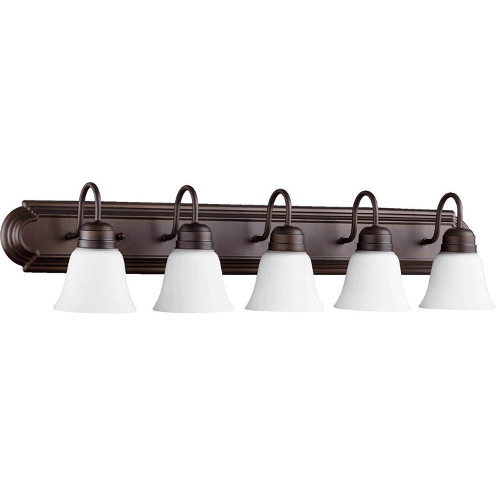 Quorum 5094 Vanities 5094-5-86 Bath Vanity Light 36 in. wide - Oiled Bronze W/ Satin Opal