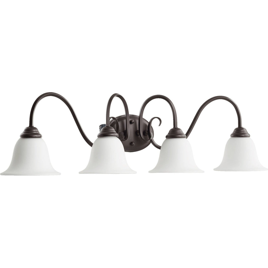Quorum Spencer 5110-4-186 Bath Vanity Light 34 in. wide - Oiled Bronze W/ Satin Opal, Matte Black/Matte Black/
