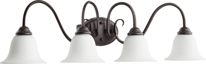 Quorum Spencer 5110-4-186 Bath Vanity Light 34 in. wide - Oiled Bronze W/ Satin Opal, Matte Black/Matte Black/
