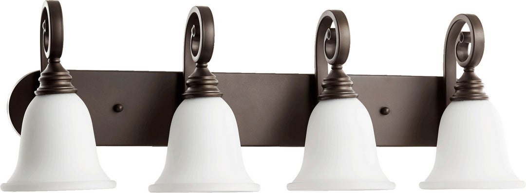 Quorum Bryant 5154-4-186 Bath Vanity Light 32 in. wide - Oiled Bronze W/ Satin Opal