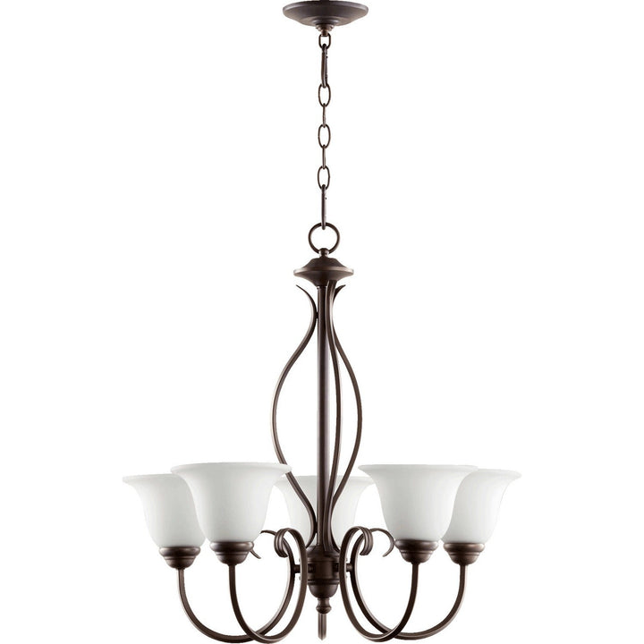 Quorum Spencer 6010-5-186 Chandelier Light - Oiled Bronze W/ Satin Opal