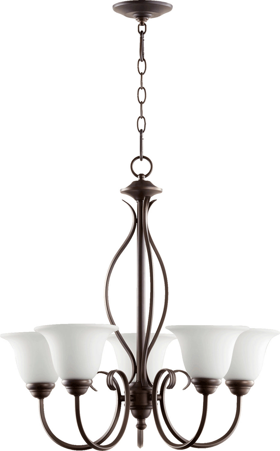 Quorum Spencer 6010-5-186 Chandelier Light - Oiled Bronze W/ Satin Opal