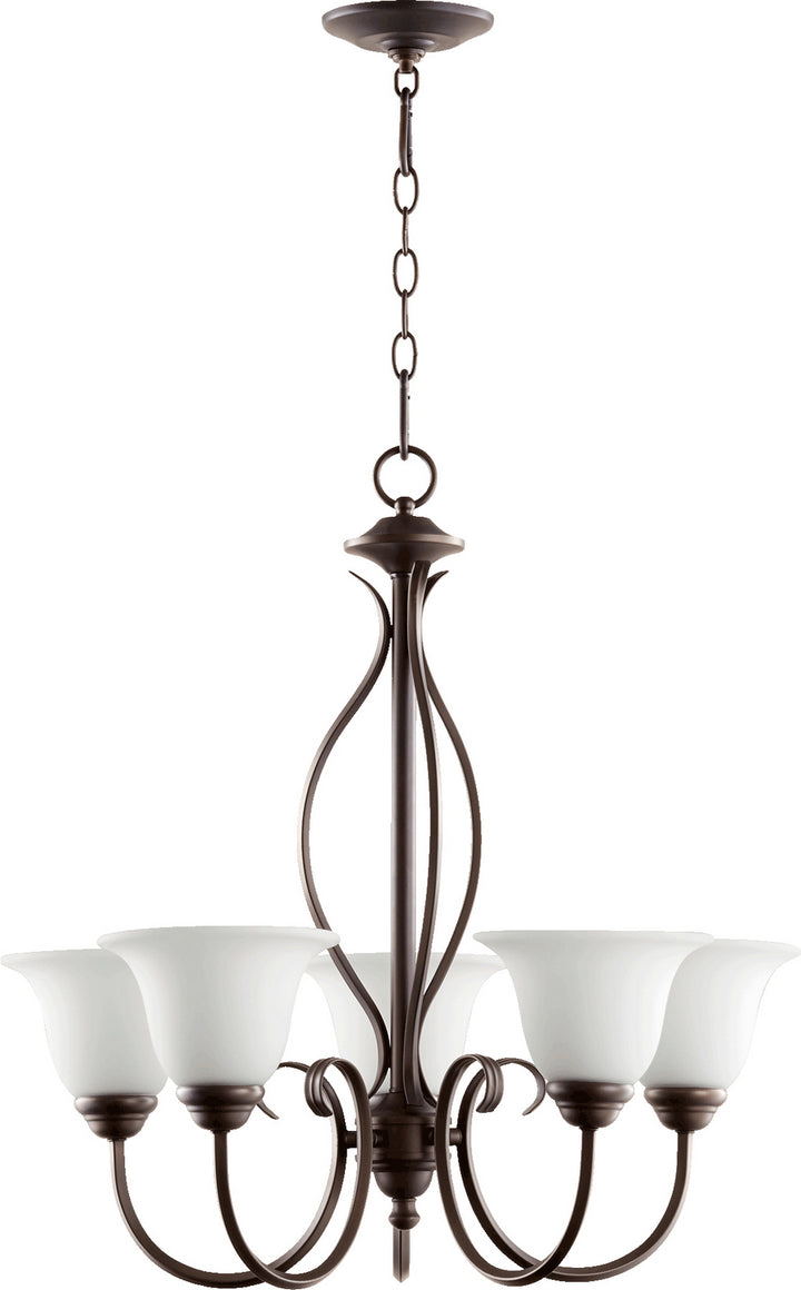 Quorum Spencer 6010-5-186 Chandelier Light - Oiled Bronze W/ Satin Opal