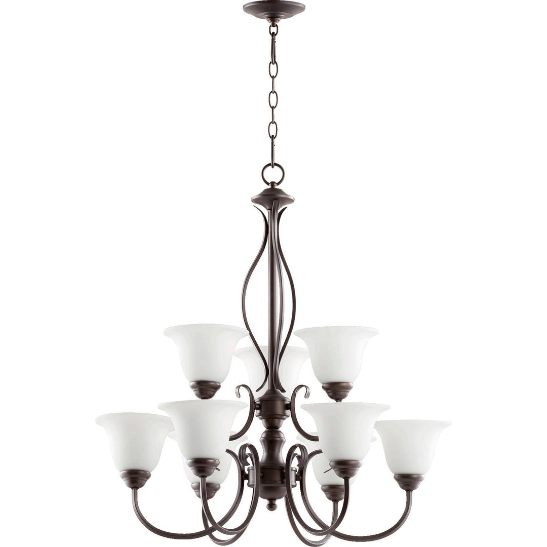 Quorum Spencer 6010-9-186 Chandelier Light - Oiled Bronze W/ Satin Opal
