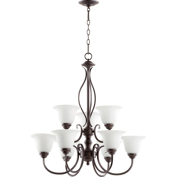 Quorum Spencer 6010-9-186 Chandelier Light - Oiled Bronze W/ Satin Opal