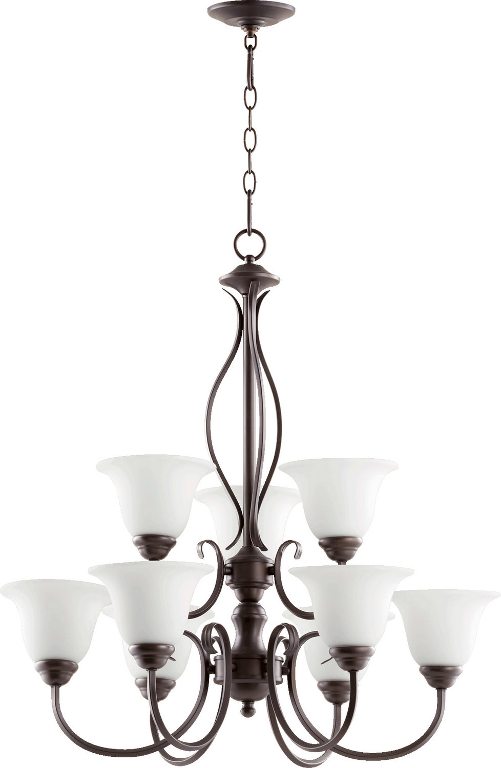 Quorum Spencer 6010-9-186 Chandelier Light - Oiled Bronze W/ Satin Opal