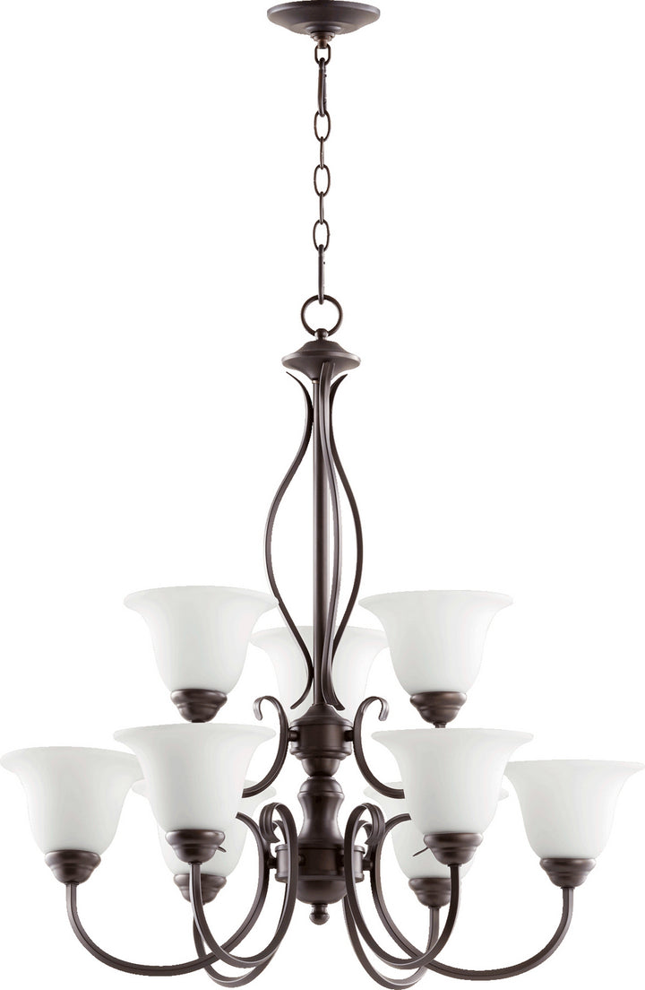 Quorum Spencer 6010-9-186 Chandelier Light - Oiled Bronze W/ Satin Opal