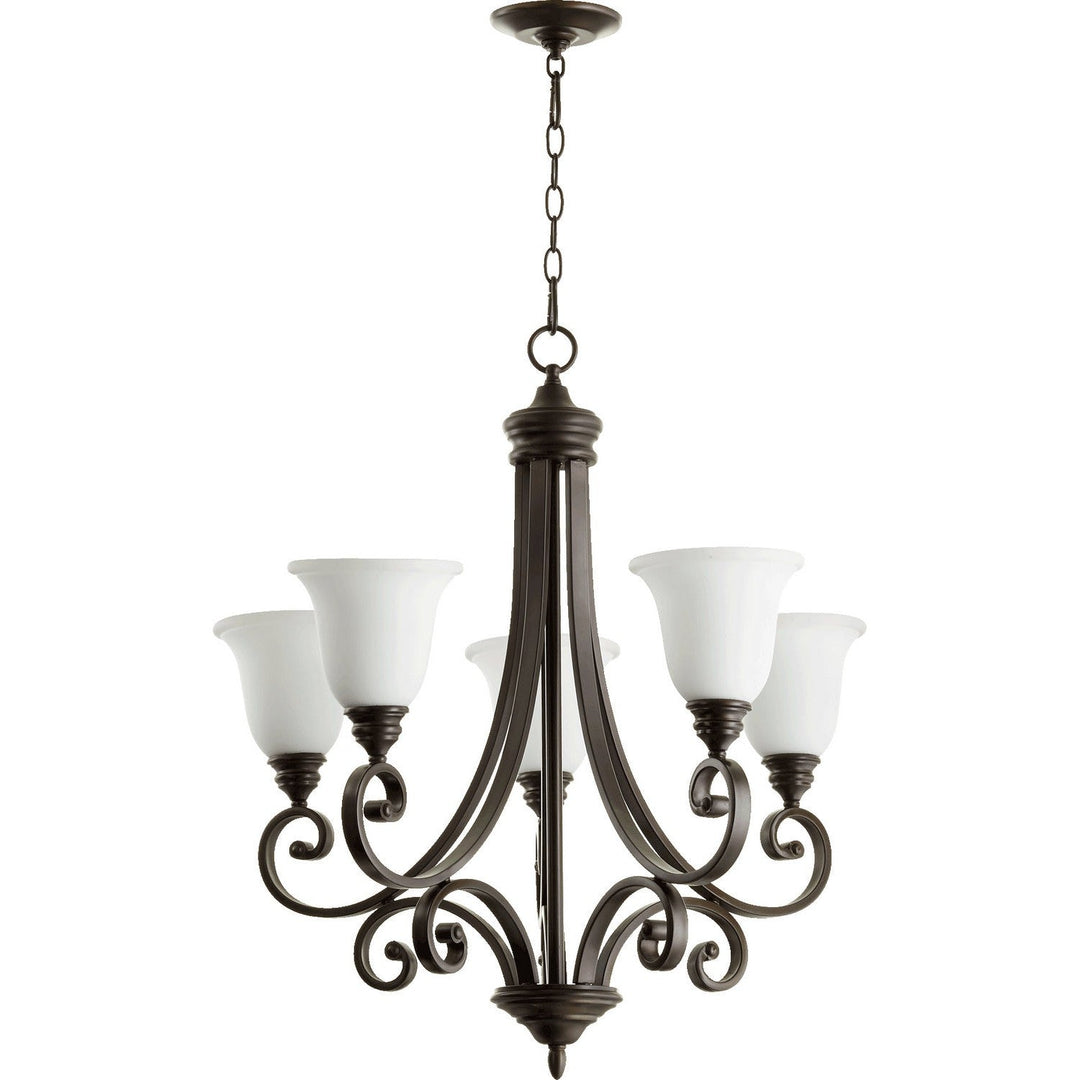 Quorum Bryant 6154-5-186 Chandelier Light - Oiled Bronze W/ Satin Opal