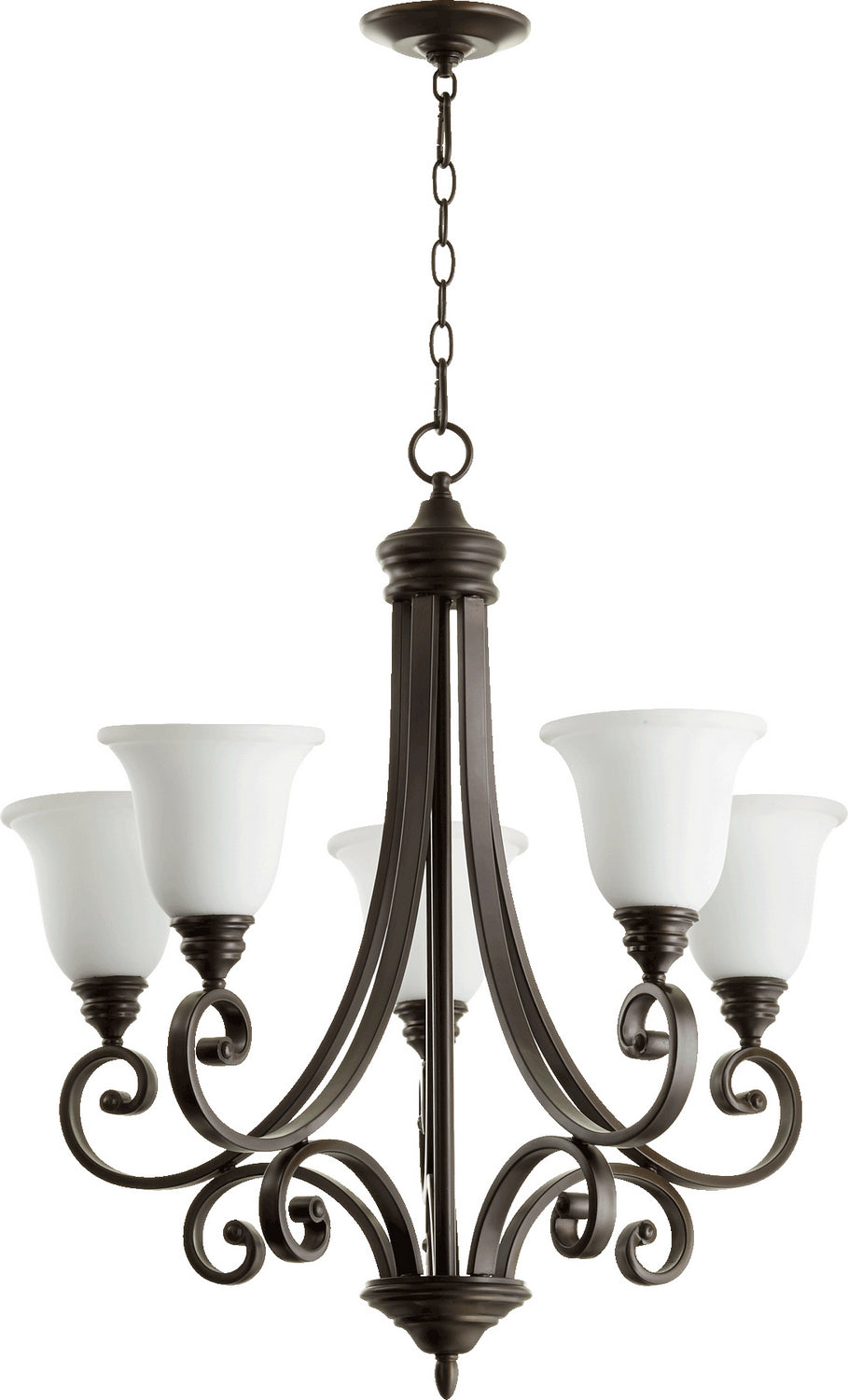 Quorum Bryant 6154-5-186 Chandelier Light - Oiled Bronze W/ Satin Opal