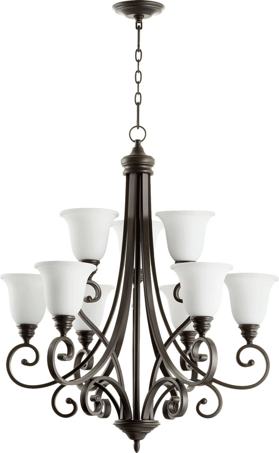 Quorum Bryant 6154-9-186 Chandelier Light - Oiled Bronze W/ Satin Opal