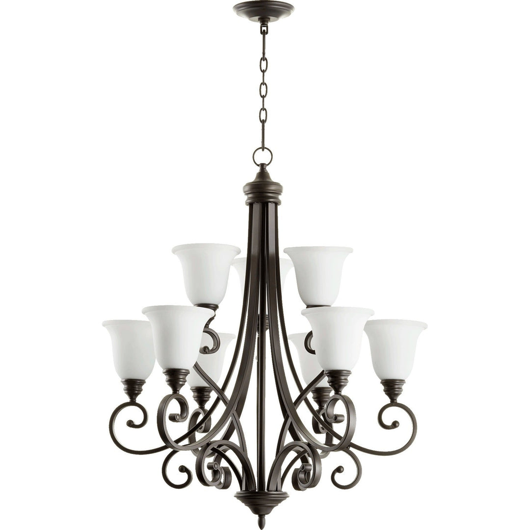 Quorum Bryant 6154-9-186 Chandelier Light - Oiled Bronze W/ Satin Opal