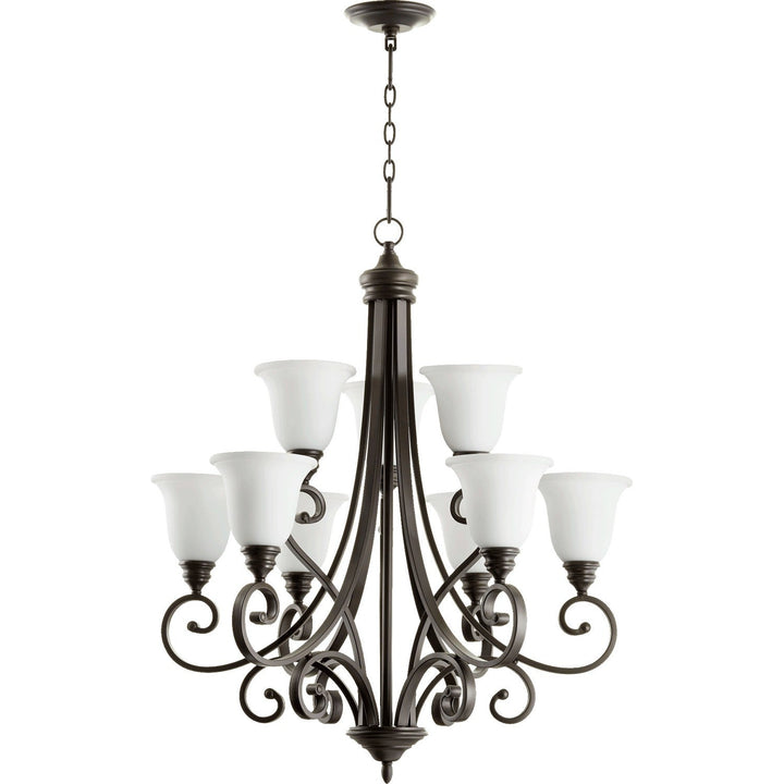 Quorum Bryant 6154-9-186 Chandelier Light - Oiled Bronze W/ Satin Opal