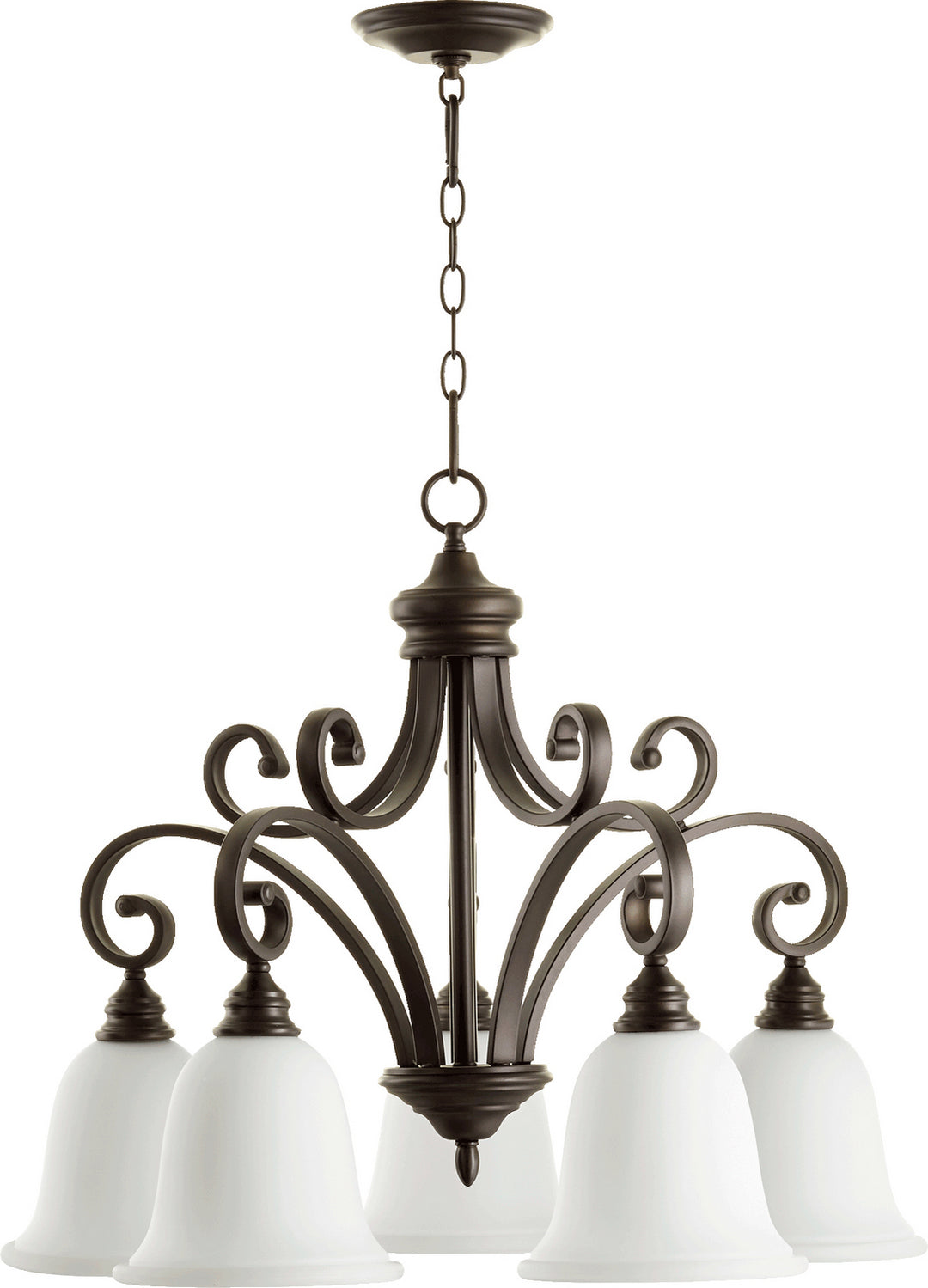 Quorum Bryant 6354-5-186 Chandelier Light - Oiled Bronze W/ Satin Opal