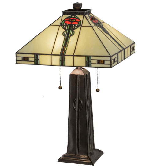 Meyda Tiffany Lighting 70965 Parker Poppy Two Light Table Lamp Lamp Bronze / Dark